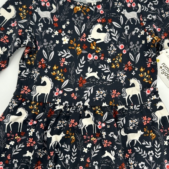Girl Unicorn Fox Flora Black Flare Dress - Picture 5 of 8